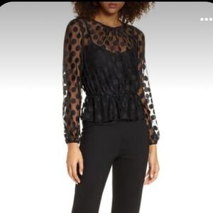 Ali & Jay Polka Dot Peplum Open Back Blouse